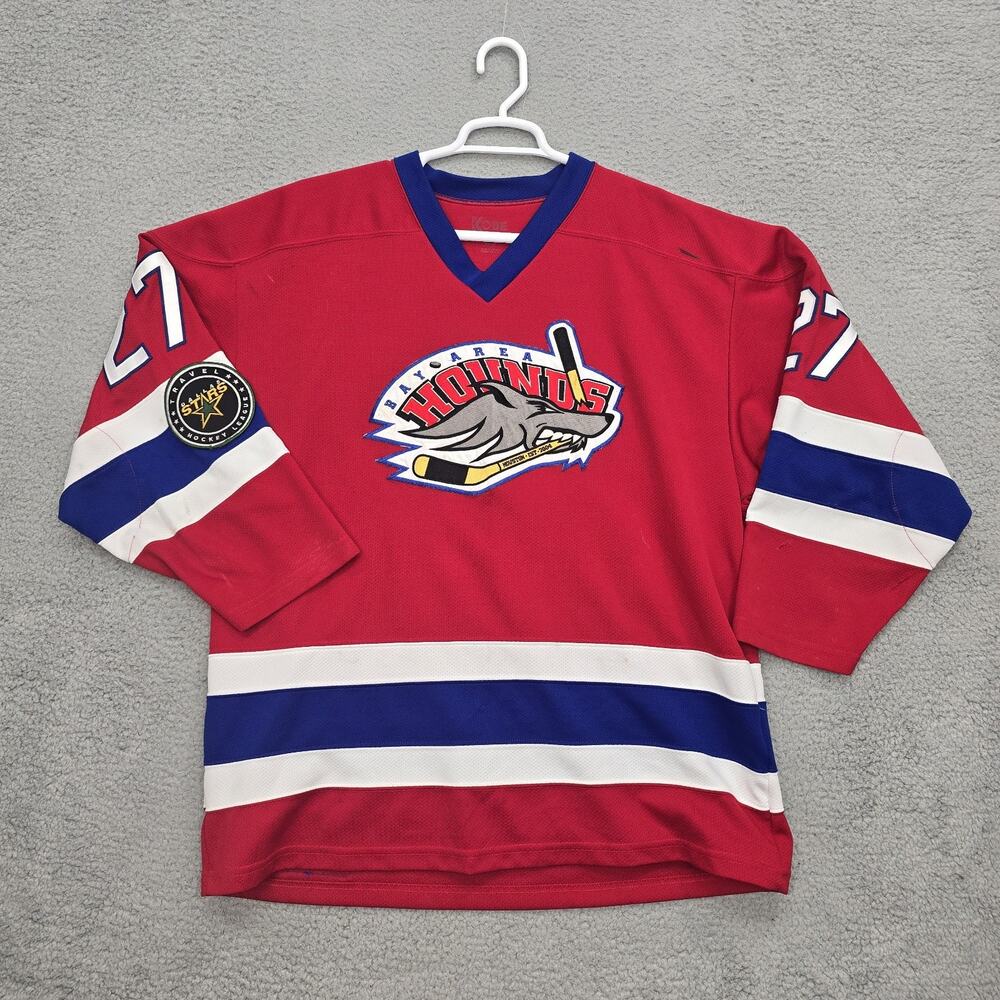 Bay Area Hounds Hockey Jersey Adult Medium Kobe Sports Wear Red Houston Patches
